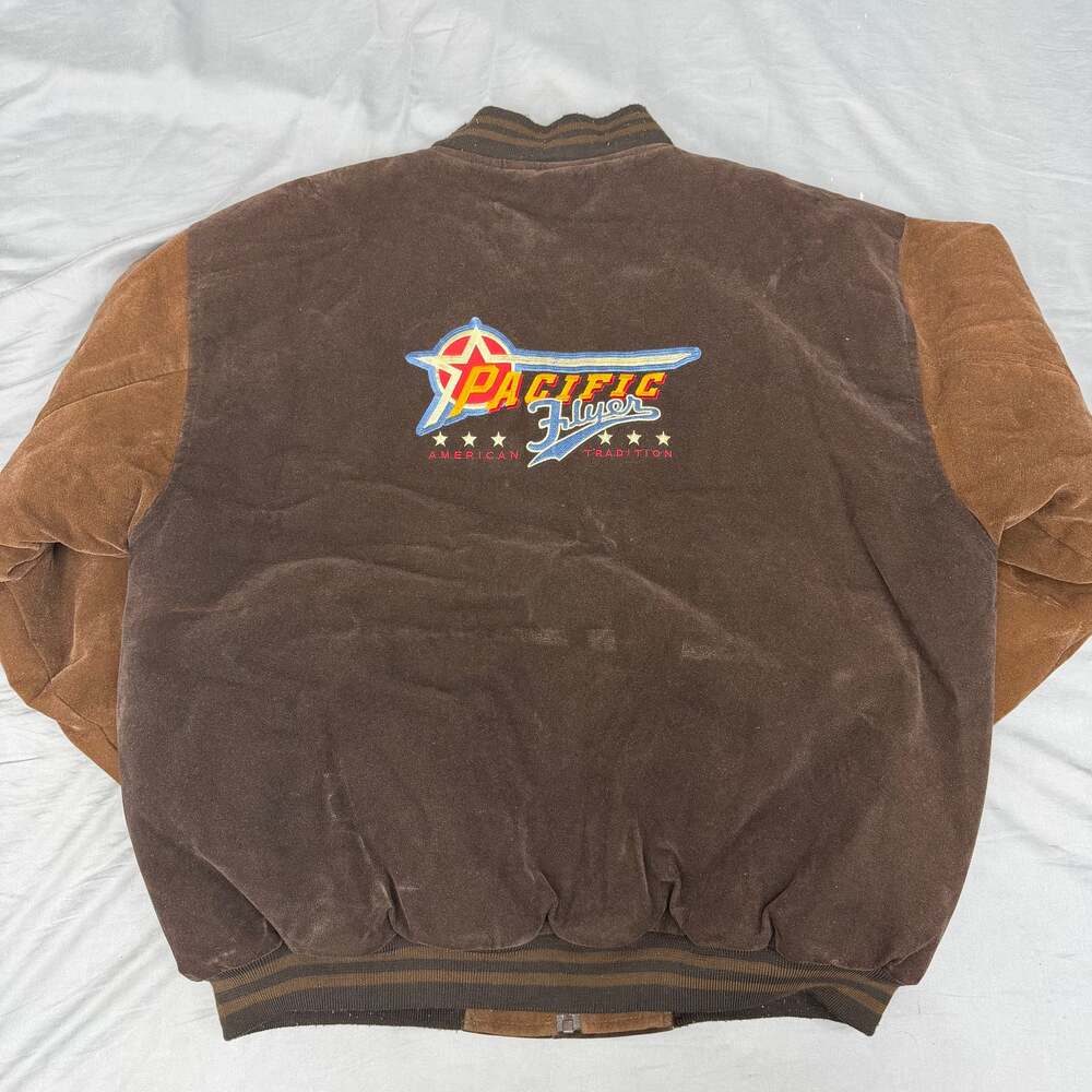 Vintage Pacific Flyer Jacket Mens Brown Suede Full Zip Bomber Heavy size XXL‎